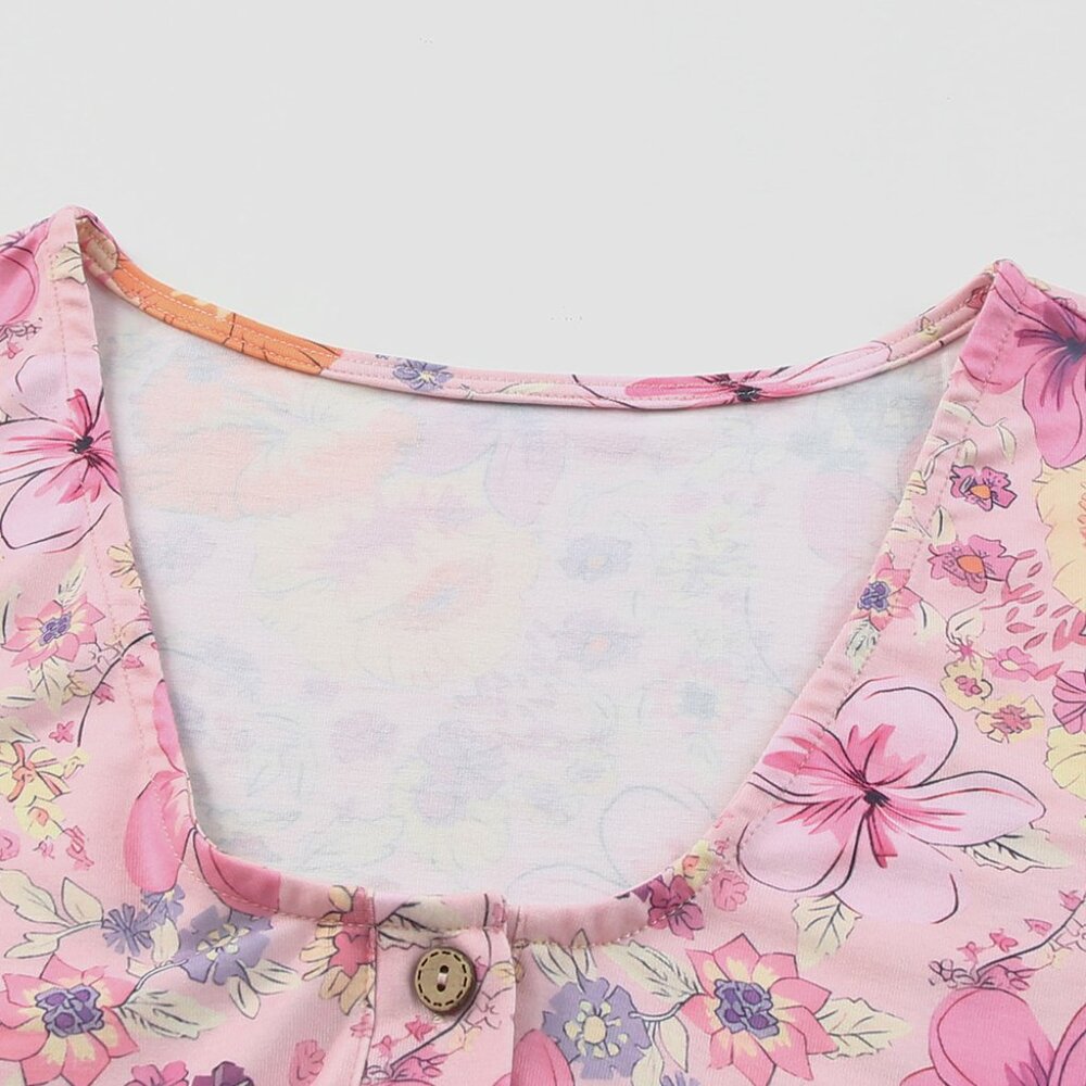 B256 Multicolor Hibiscus Floral Print Ruffle Mini Dress - Picture 10 of 12